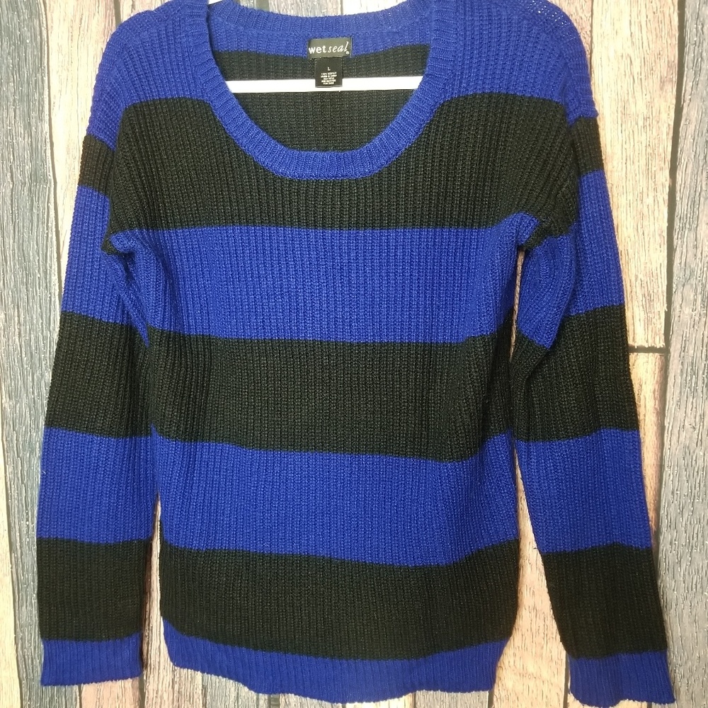 Black and Blue Thick Striped Knit Sweater